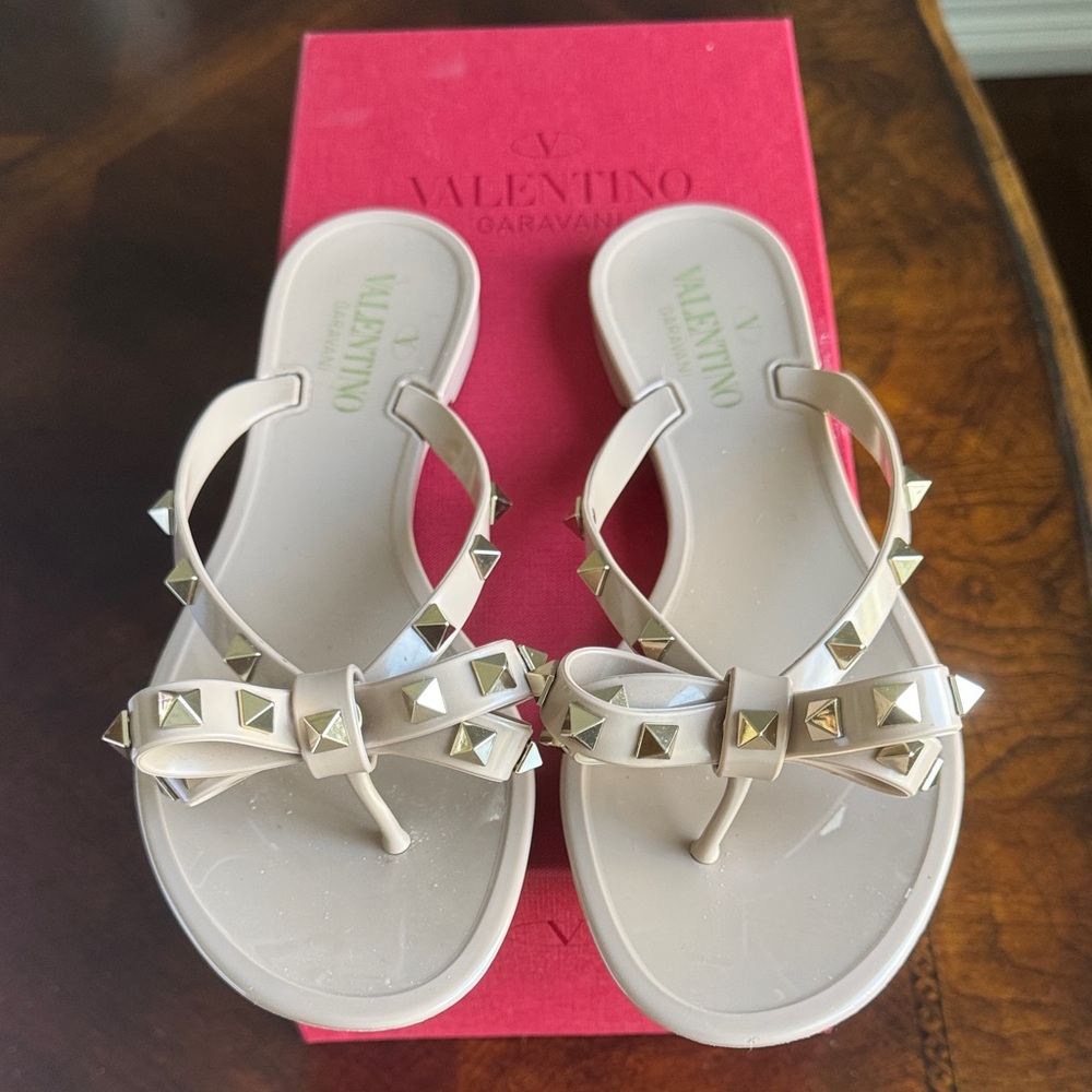 Valentino Nude Studded Bow Sandals